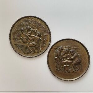 Vintage brass wall art. Antique wall art set of 2